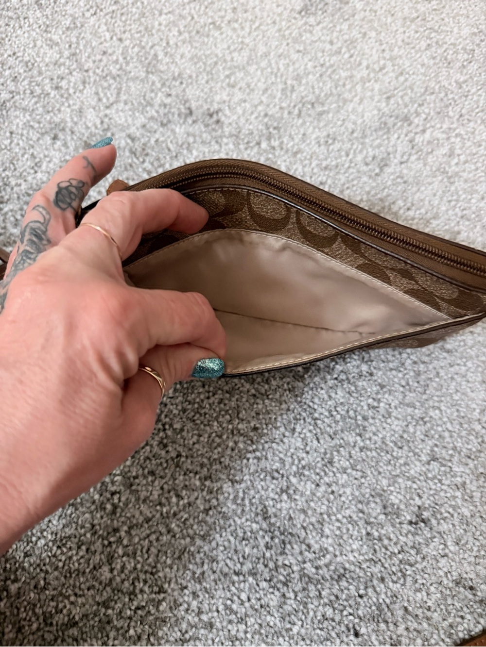 Coach Brown Signature Canvas Wristlet with Leather Strap - Picture 2 of 6